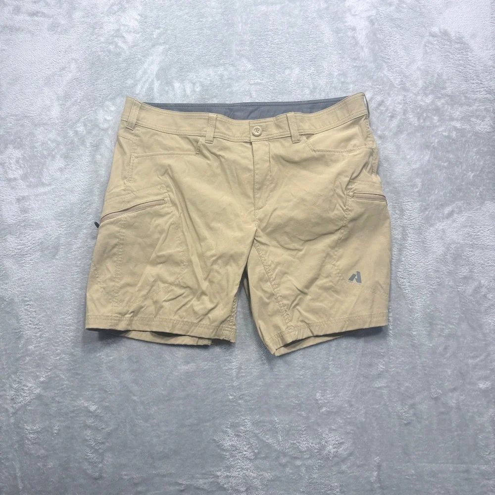 Eddie Bauer First Ascent Guide Shorts Mens 42 Tan Nylon Spandex Stretch Hiking